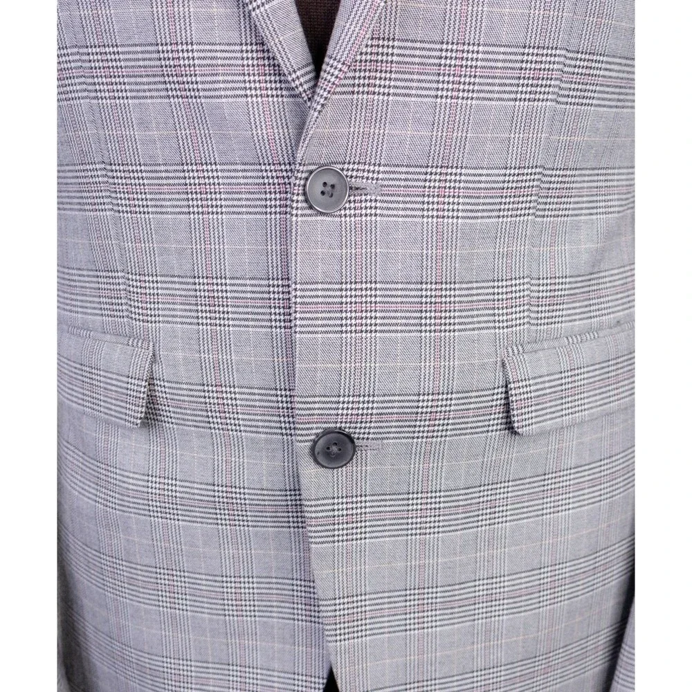 BAR III Blazer Sport Coat Blazer Sz 36S Plaid Gray Poly Blend 2-Button Jacket